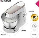 Kenwood Titanium Chef Baker KVC65.001WH, Küchenmaschine Mit Integrierter Waage, 1200 Watt, Inkl. 3-Teiligem Patisserie-Set, Spatel & Spritzschutz, Weiß Mama si Copilul Naty Shop
